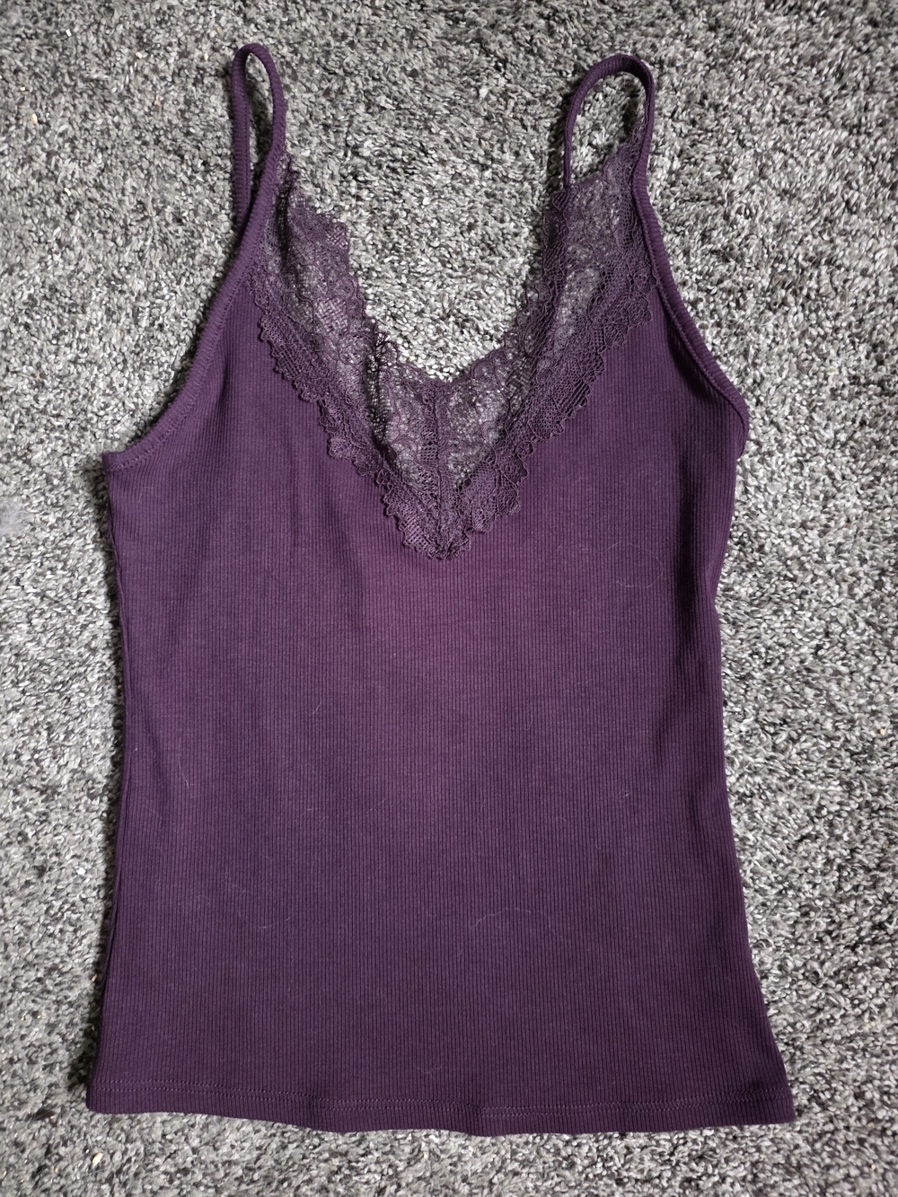 NWT Deep Plum Lace Trim Ribbed Cami Tank Top